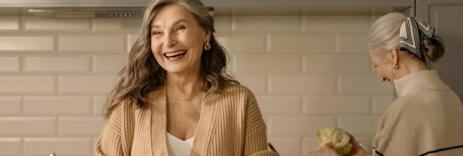 Senior single laughing