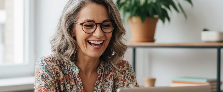 Mature lady over 50 creating her dating profile